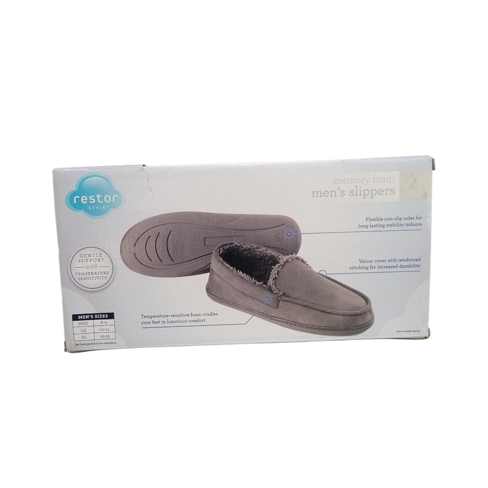 Men's Gray Slippers -Memory Foam, Size Medium (8-9)